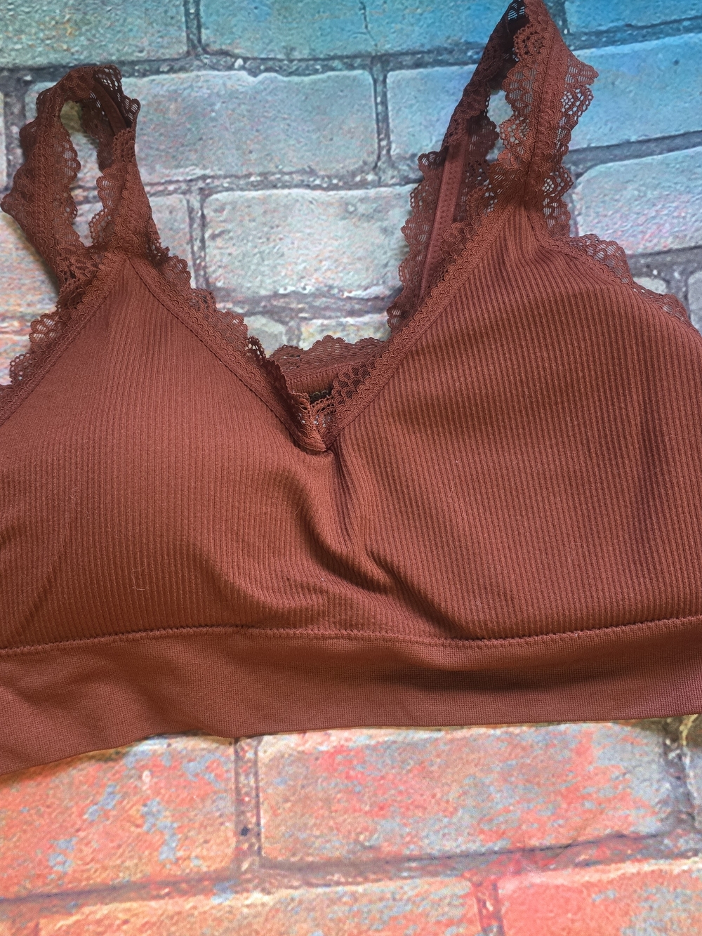 Maurices Ribbed Lace-Trim Bralette - Rust